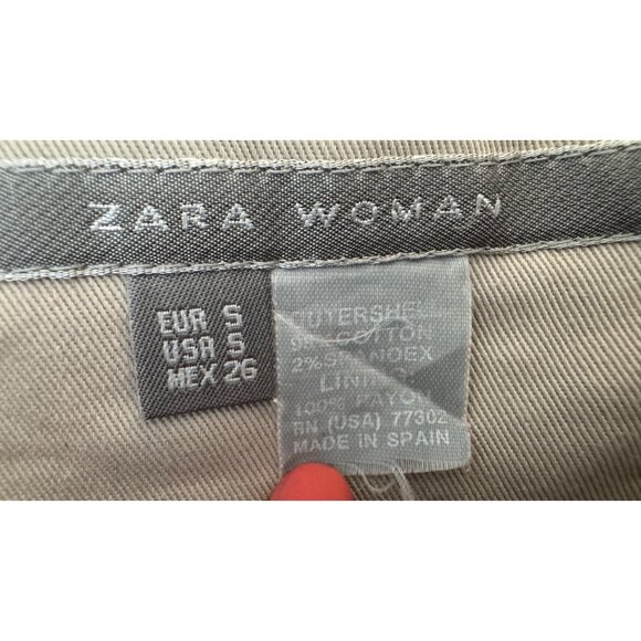 ZARA Size Small Beige Pleated A-Line Skirt S 98% Cotton 2% Elastane - Picture 3 of 13